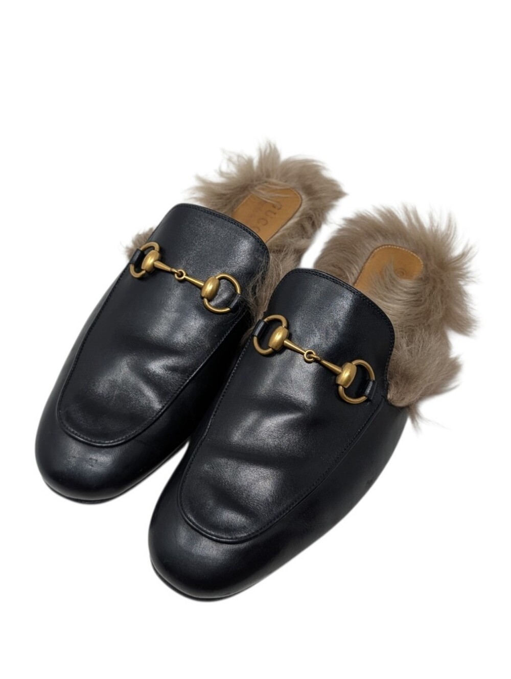 Gucci Men's Black Leather Horsebit Fur Princetown Mule Loafers Size 7 - Picture 2 of 13